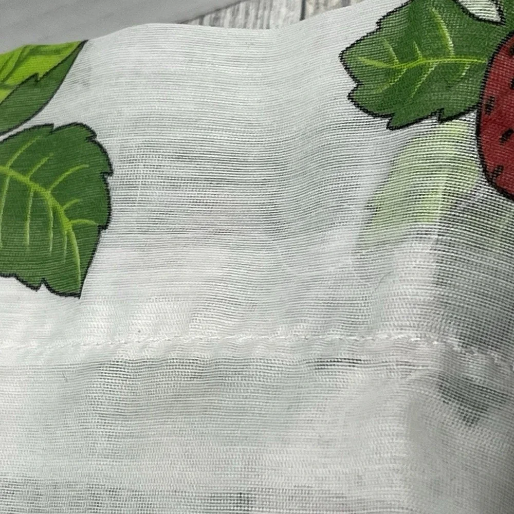 Vintage 70s Strawberry Sheer Curtain Panels Lot 3 CottageCore Kitchen Cafe Retro